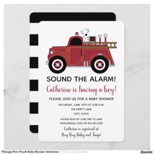 Vintage Fire Truck Baby Shower Invitation