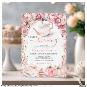 A Baby is Brewing Tea Pumpkin Girl Baby Shower Invitation