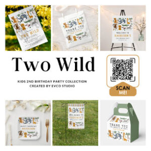 Two Wild 2nd Birthday Safari Animals Cute Kids Invitation