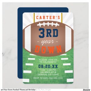 3rd Year Down Football Theme 3rd Birthday Invitation