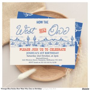 Vintage Blue Rodeo How West Was One 1st Birthday Invitation