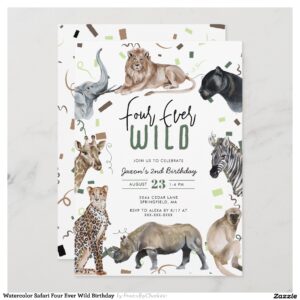 Watercolor Safari Four Ever Wild Birthday Invitation