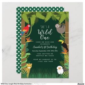 Wild One Jungle Kids Birthday Invitation