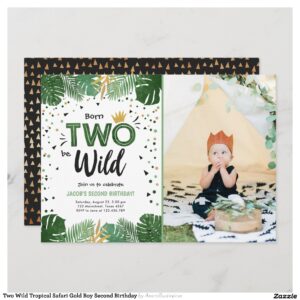 Two Wild Tropical Safari Gold Boy Second Birthday Invitation