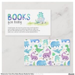 Watercolor Cute Dino Baby Shower Books for Baby Enclosure Card