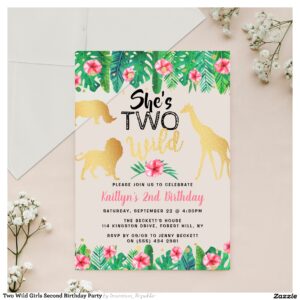 Two Wild Girls Second Birthday Party Acrylic Invitations