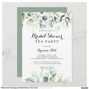 Watercolor Eucalyptus Bridal Shower Tea Party Invitation