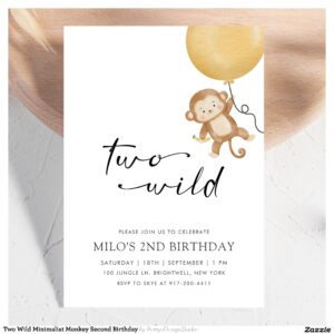 Two Wild Minimalist Monkey Second Birthday Invitation