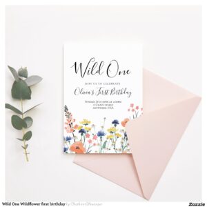 Wild One Wildflower first birthday Invitation