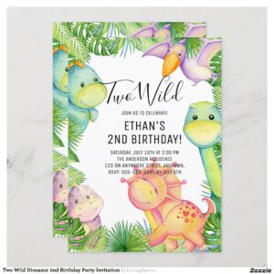 Two Wild Dinosaur 2nd Birthday Party Invitation