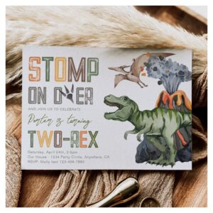 Two-Rex Dino Birthday Invitation