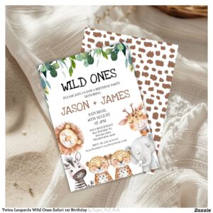 Twins Leopards Wild Ones Safari 1st Birthday Invitation