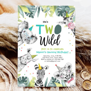 Two Wild Safari Animals Boy Birthday Invitation