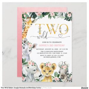 Two Wild Safari Jungle Animals 2rd Birthday Invita Invitation