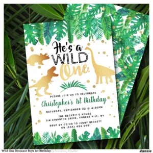 Wild One Dinosaur Boys 1st Birthday Invitation