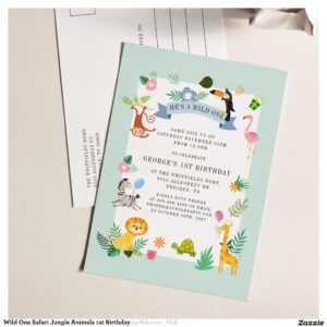 Wild One Safari Jungle Animals 1st Birthday Invitation Postcard