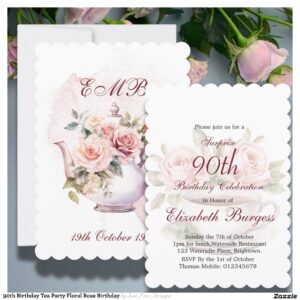 90th Birthday Tea Party Floral Rose Birthday Invitation