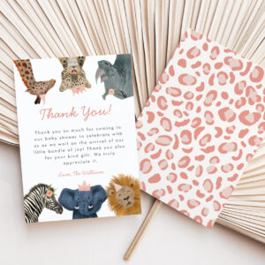 Wild Safari Animals Girl Baby Shower Thank You Card