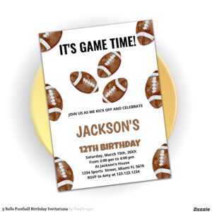 3 Balls Football Birthday Invitations