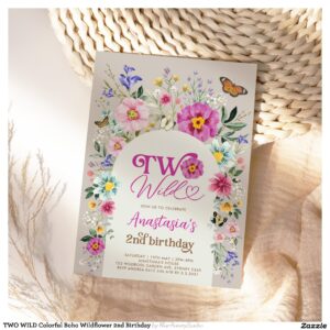 TWO WILD Colorful Boho Wildflower 2nd Birthday Invitation