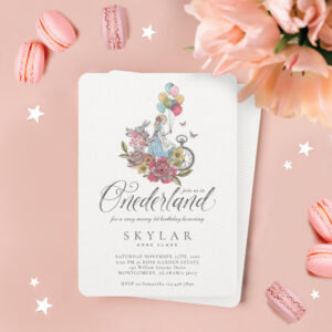Watercolor Vintage Alice In ONEderland Birthday Invitation