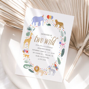 Two Wild Safari Animals Birthday Party Invitation