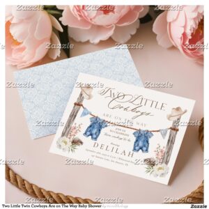 Two Little Twin Cowboys Are on The Way Baby Shower Invitation
