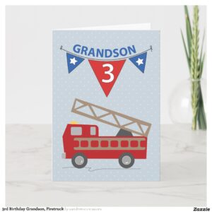 3rd Birthday Grandson, Firetruck Card