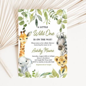 Wild One Jungle Safari Baby Shower Invitation