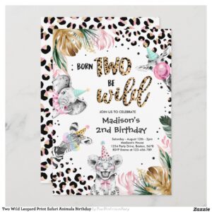 Two Wild Leopard Print Safari Animals Birthday Invitation