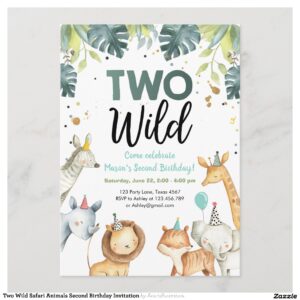 Two Wild Safari Animals Second Birthday Invitation