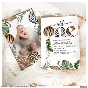 Wild One Modern Gender Neutral 1st Birthday Invitation