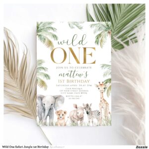 Wild One Safari Jungle 1st Birthday Invitation