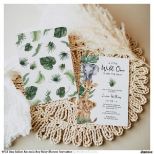 Wild One Safari Animals Boy Baby Shower Invitation