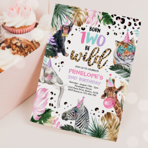 Two Wild Leopard Print Safari Animals Birthday Invitation