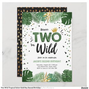 Two Wild Tropical Safari Gold Boy Second Birthday Invitation