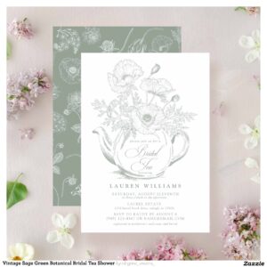 Vintage Sage Green Botanical Bridal Tea Shower Invitation