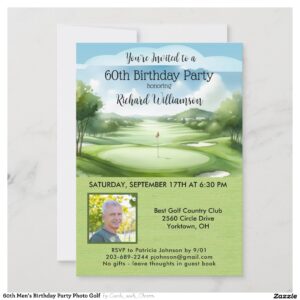 60th Men's Birthday Party Photo Golf Invitation