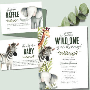 Wild One Safari Animals Diaper Raffle Baby Shower Enclosure Card