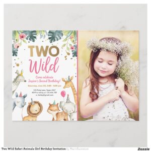 Two Wild Safari Animals Girl Birthday Invitation