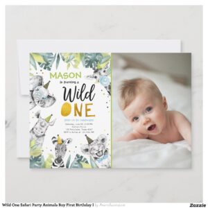 Wild One Safari Party Animals Boy First Birthday I Invitation