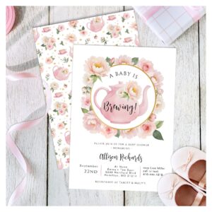 A Baby is Brewing Tea Party Girl Baby Shower Invitation