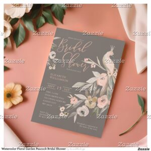 Watercolor Floral Garden Peacock Bridal Shower Invitation