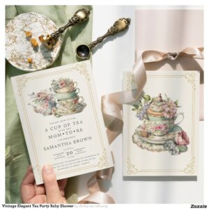 Vintage Elegant Tea Party Baby Shower Invitation