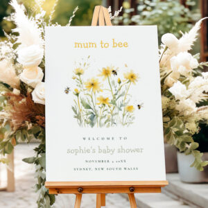 Yellow Wildflower Mum To Bee Baby Shower Welcome Foam Board