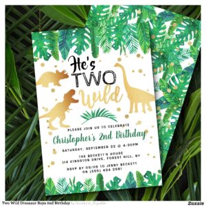 Two Wild Dinosaur Boys 2nd Birthday Invitation