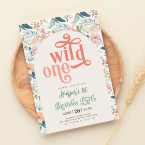 wild one blue yellow wild flower 1st Birthday Invitation