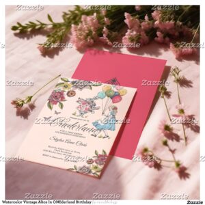 Watercolor Vintage Alice In ONEderland Birthday Invitation
