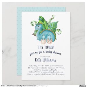 Twins Little Dinosaurs Baby Shower Invitation