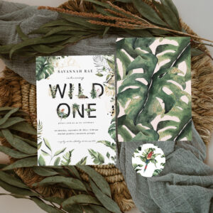 Wild One Tropical Greenery 1st Birthday Invitation